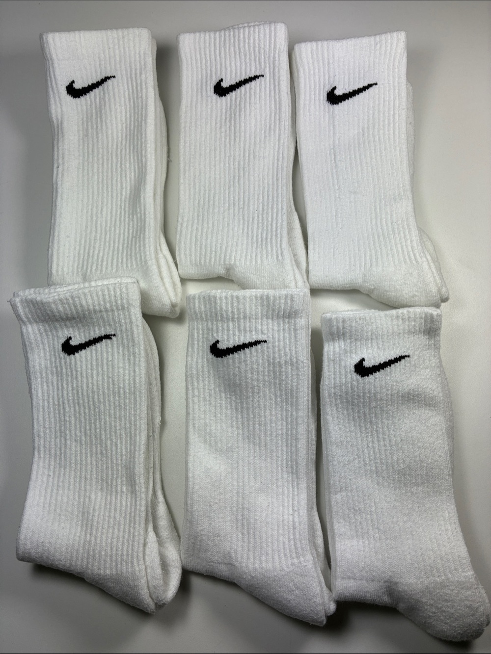 Nike White Crew Athletic Socks with Black Swoosh - 6 Pack